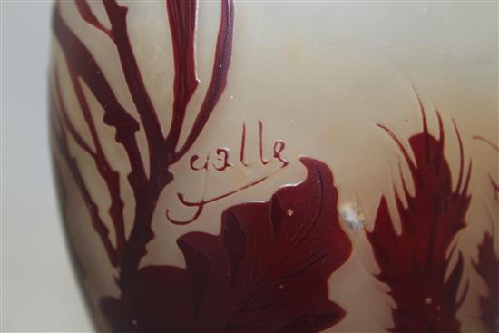 A Galle cameo etched flattened ovoid vase, c.1910, 19cm